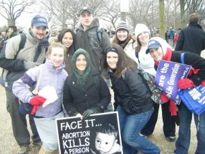 Gretchen Beth Yori (center) with other students at Washington, D.C. March for Life event.